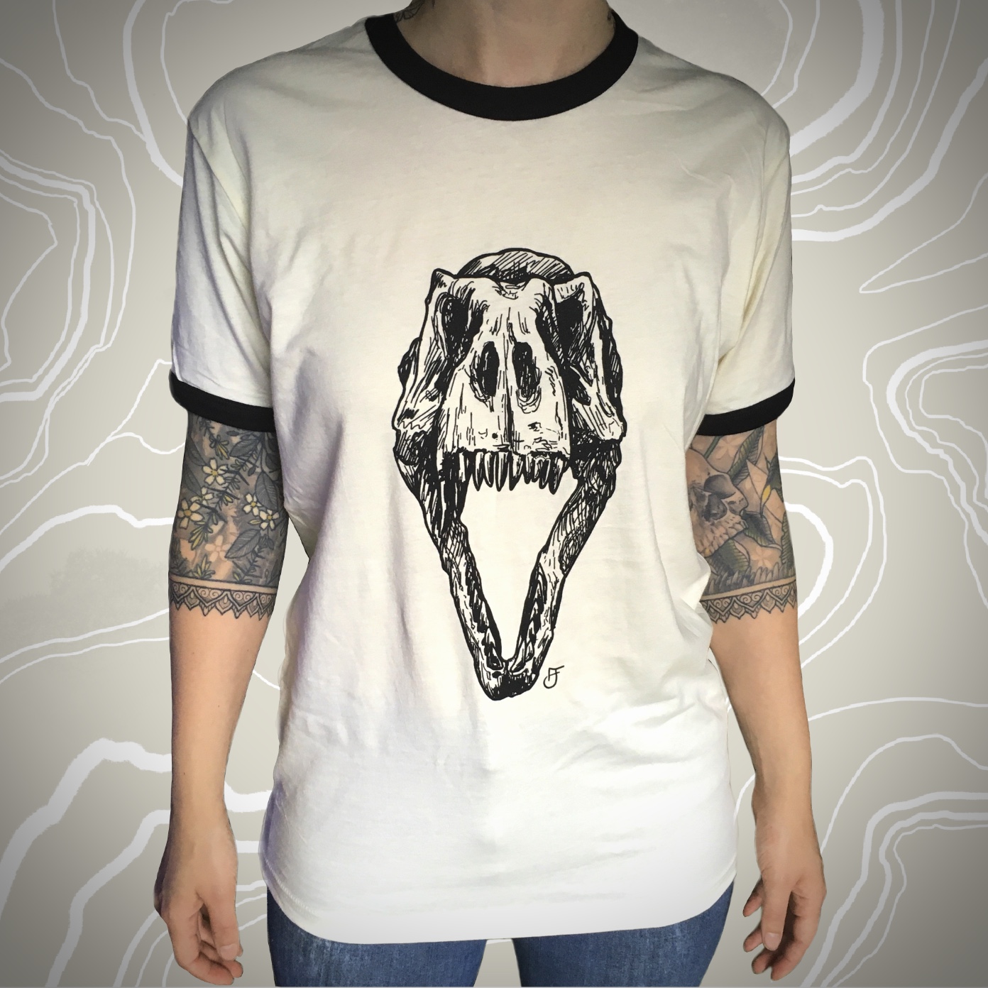 T-Rex Skull T-Shirt by Finn - Sharp Art 